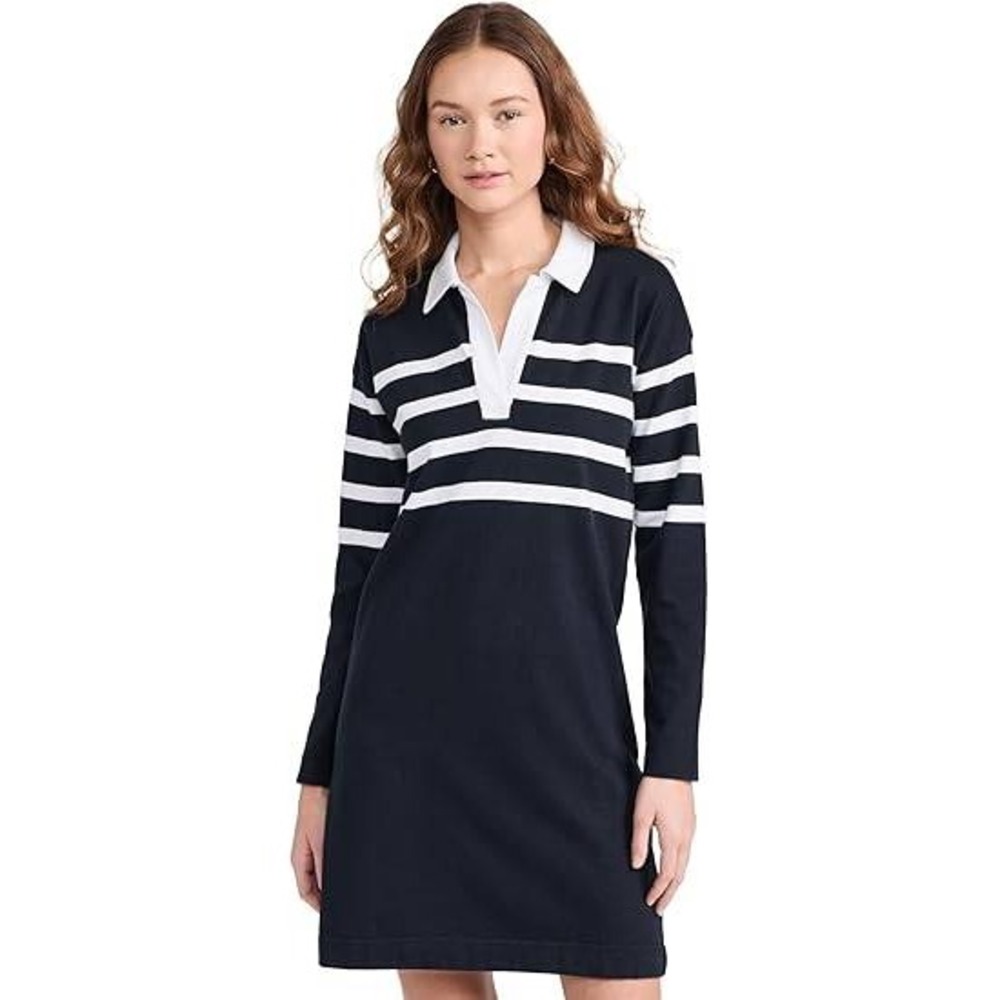 Faherty Women's Rugby Stripe Printed Long Sleeve Cotton Polo Dress Size Small